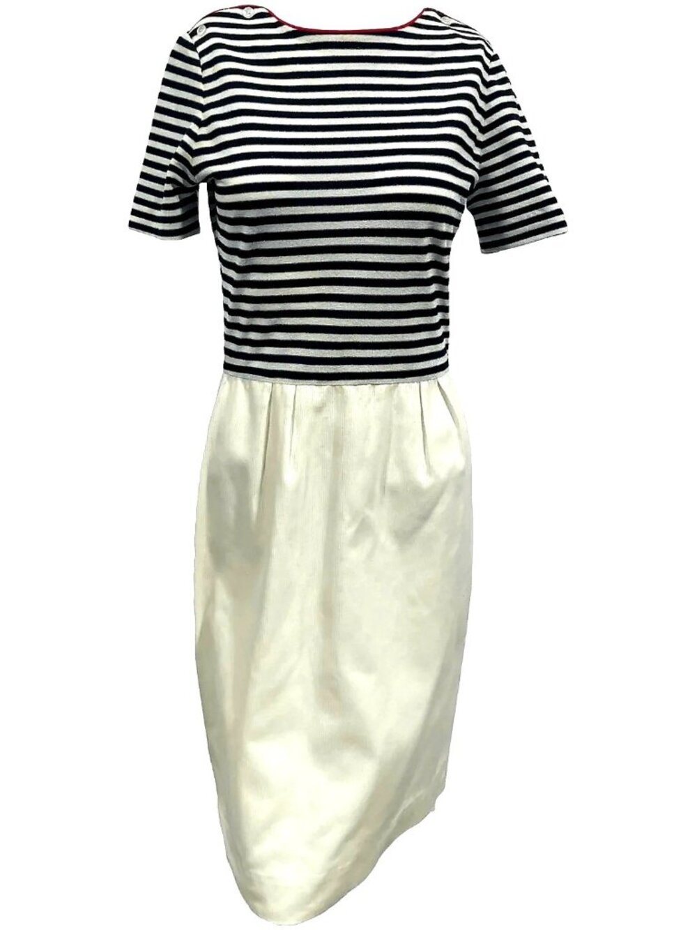 60s Pencil Dress Black White Stripe Small  Leslie Fay Stripe Preppy